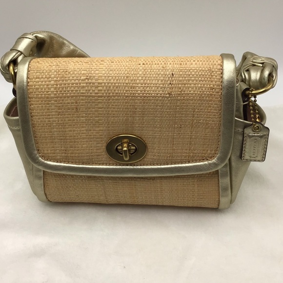 Coach  Parker Woven Straw Metallic Leather Shoulder Bag 42475 - Picture 1 of 14